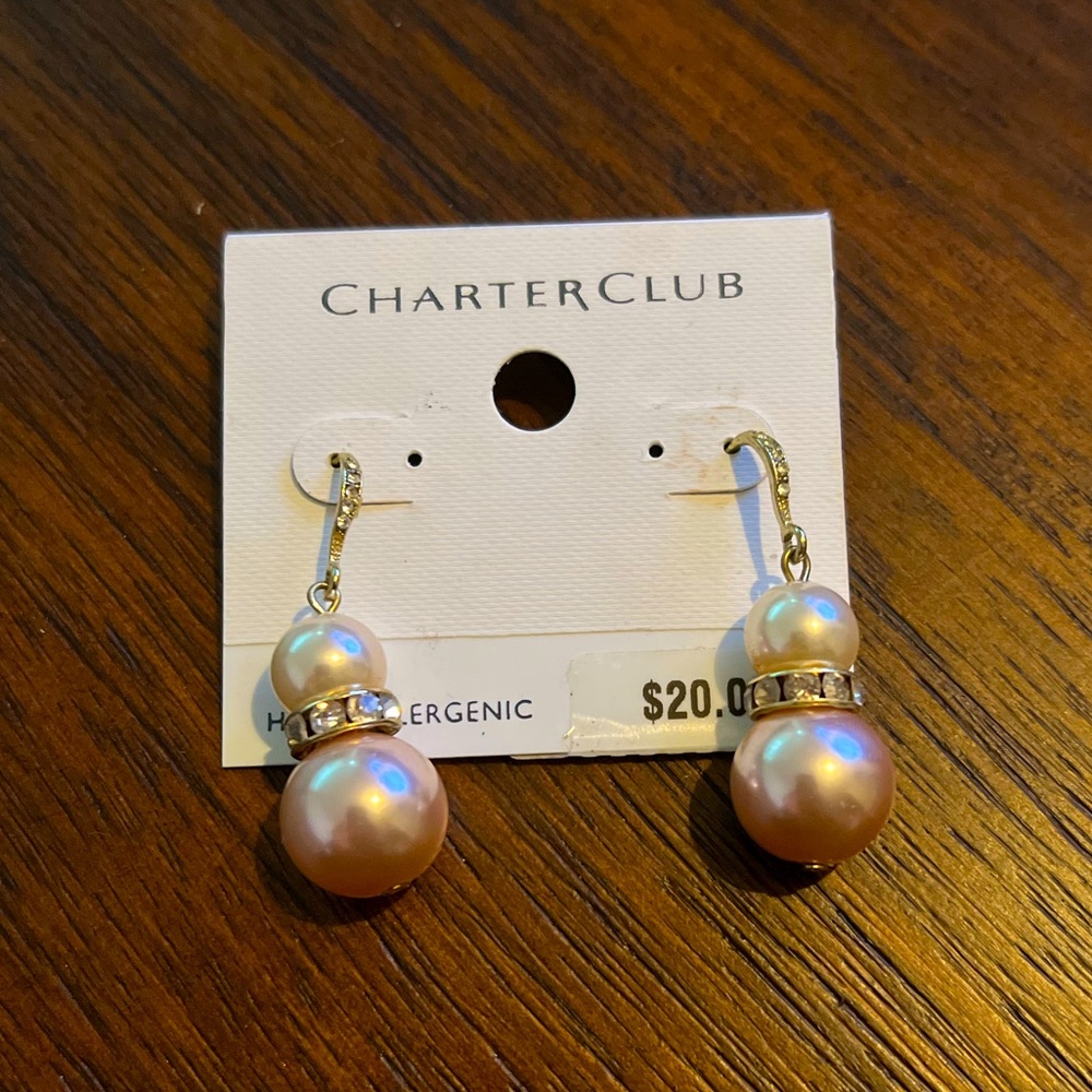 NWT: Charter Club, Blush Pink Pearl Drop Earrings
